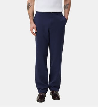 Pantalon droit ample coton mélangé seersucker - Les Deux - Dark navy