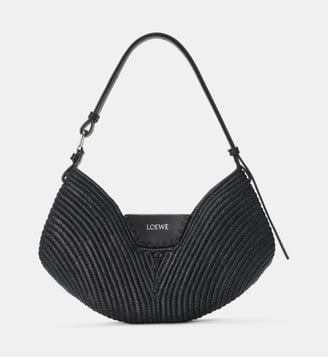 Sac panier Swing Medium Bag en raphia et cuir signature - Loewe - Black