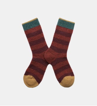 Chaussettes Mousse Rayures Rouille en laine mélangé - Bonne Maison - Rouille