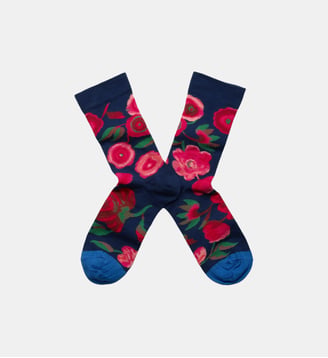Chaussettes Fleurs en coton mélangé - Bonne Maison - Bleu foncé