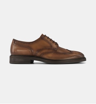 Derbies brogues à bout fleuri Otis cuir - Comptoir GL - Marron