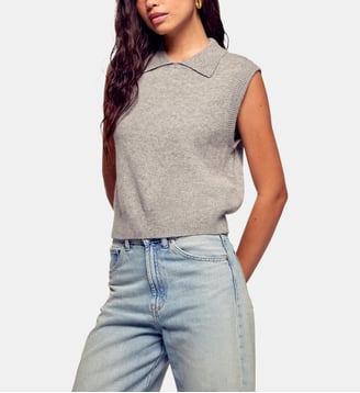 Pull Sans Manches Col Polo - From Future - Gris chiné foncé