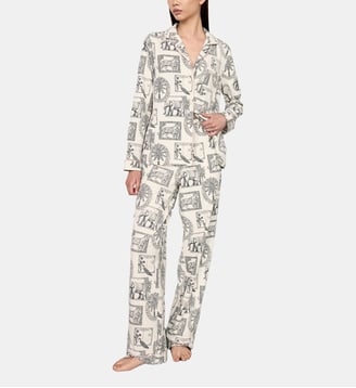 Ensemble de pyjama long imprimé Timbres Safari en coton biologique - Chelsea Peers - White