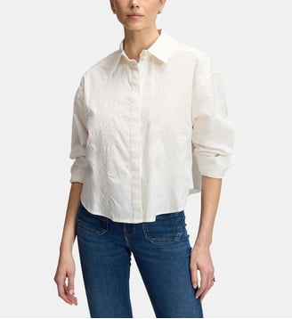 Chemise courte ample coton broderies fantaisie - Lee - Écru