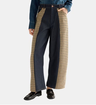 Jean Cowboy droit à imprimé pied-de-poule - Wrangler - Bleu et beige