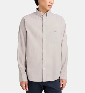 Chemise droite rayée signature en coton - Gant - Taupe