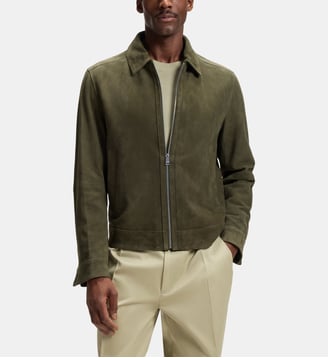 Blouson modèle Malbano cuir suédé - BOSS - Kaki