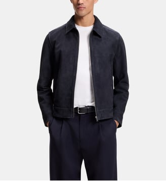 Blouson modèle Malbano cuir suédé - BOSS - Bleu foncé