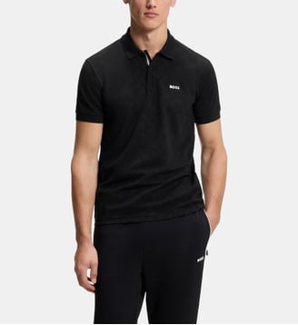 Polo droit en piqué de coton motif fantaisie - BOSS - Black