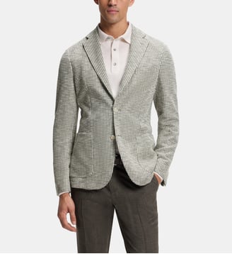 Blazer droit modèle Hanry imprimé façon pied-de-poule - BOSS - Kaki et blanc