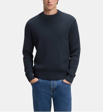 Pull droit maille côtelée coton mélangé - BOSS - Bleu foncé