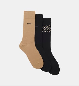 Lot de 3 paires de chaussettes siglées - BOSS - Noir et beige