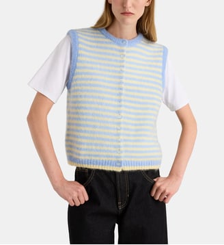Cardigan rayé Olivia en mohair mélangé - Surprise - Bleu et jaune