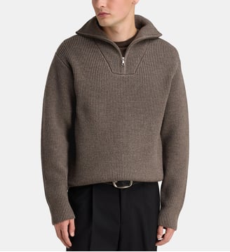 Pull semi zippé Tarek en laine mérinos - Officine Générale - Beige foncé