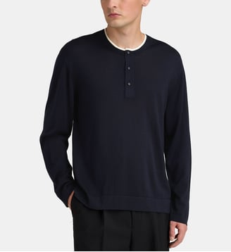 Pull Bahi Henley en laine et soie - Officine Générale - Bleu marine