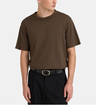T-shirt à col rond en coton bio - Officine Générale - Marron foncé