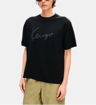 T-shirt droit en laine imprimé signature - Kenzo - Black