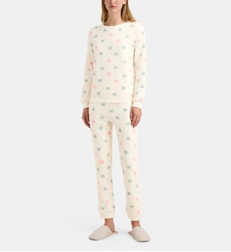 Pyjama long cœurs coton éponge mélangé - Petit Bateau - Beige et multicolore
