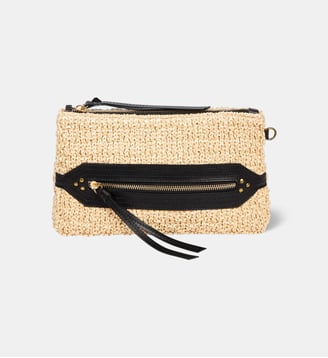 Pochette Lucky raphia et cuir - Jérôme Dreyfuss - Beige et noir