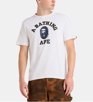 T-shirt droit logo camouflage coton  - A BATHING APE ® - Blanc et bleu