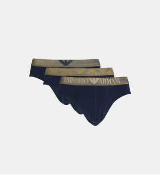 Lot de 3 slips Shiny Logoband - Emporio Armani - Bleu marine