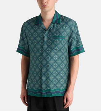 Chemisette monogrammes satinée en soie  - Casablanca - Vert et bleu marine