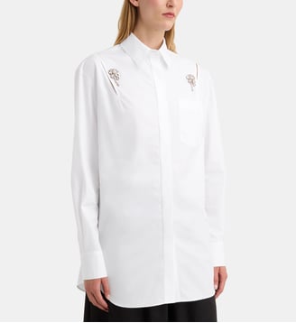 Chemise Masculine Slash manchettes bijoux strass coton  - Simone Rocha - Blanc