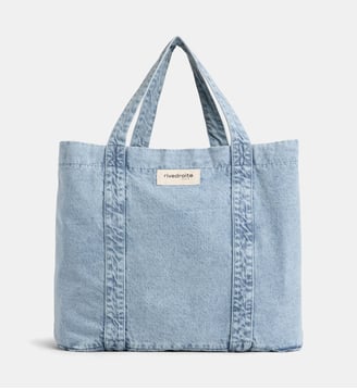 Grand sac week end Marcel coton denim délavé - Rivedroite Paris - Bleu jean délavé