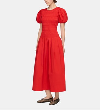 Rode longue en coton manches courtes - Ganni - Rouge