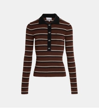 Polo en maille mérinos Mini Ribbed - Ganni - Multicolore