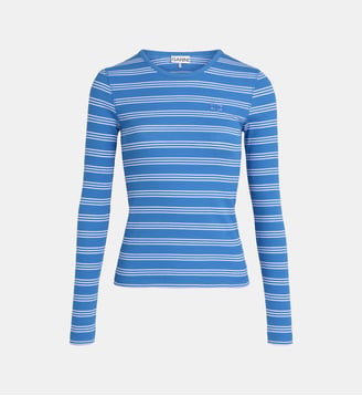 T-shirt manches longues à rayures en coton bio - Ganni - Bleu et blanc