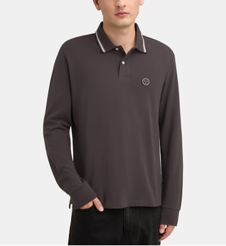 Polo à manches longues coton - Armani Exchange - Marron foncé