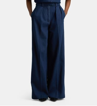 Jean large Lou à pinces coton denim  - Anine Bing - Bleu foncé