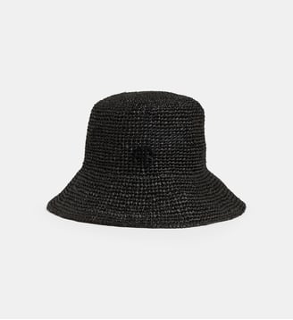 Chapeau cloche Cabana raphia et monogramme cuir - Anine Bing - Black