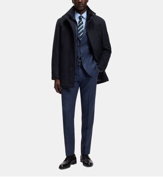 Manteau habillé à col montant - BOSS - Bleu foncé