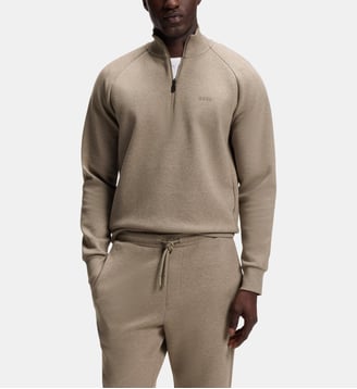 Sweat en coton stretch à col zippé - BOSS - Marron clair