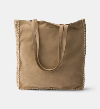 Grand sac cabas en daim et crochet - Prada - Neutre