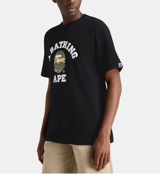 T-shirt droit College camouflage coton - A BATHING APE ® - Noir et kaki