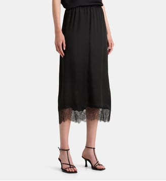 Jupe midi Shelby dentelle satinée - Anine Bing - Noir
