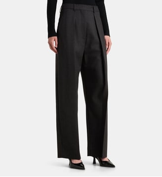 Pantalon large Cecilia laine vierge - Victoria Beckham - Dark grey melange