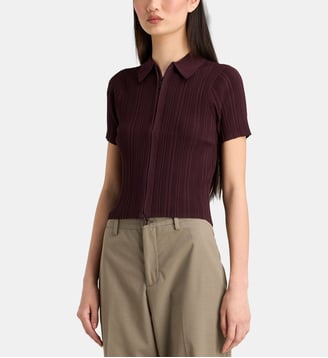 Top polo slim côtelé  - Victoria Beckham - Aubergine
