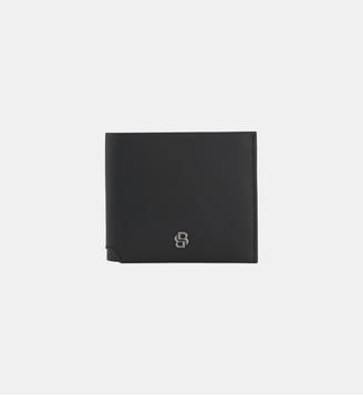 Portefeuille en cuir mat avec plaque logo - BOSS - Black