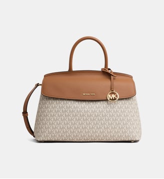 Sac à main signature monogrammes Landry - Michael Kors - Écru et camel