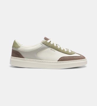 Baskets basses en cuir à semelle cupsole - BOSS - Open beige
