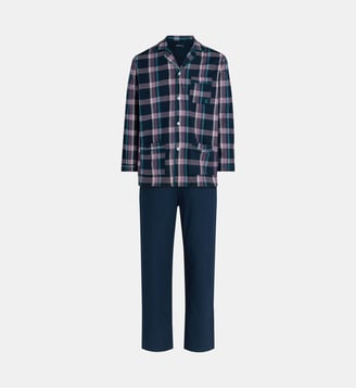 Pyjama long en flanelle veste boutonnée à carreaux coton - Mariner - Anthracite