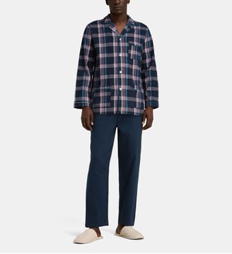 Pyjama long en flanelle veste boutonnée à carreaux coton - Mariner - Anthracite