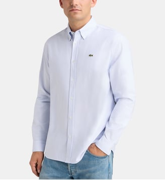 Chemise droite rayures coton Oxford - Lacoste - Bleu et blanc