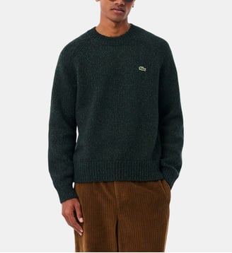 Pull en maille moulinée de laine - Lacoste - Vert foncé
