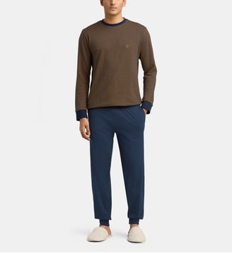 Pyjama pantalon fantaisie col rond coton - Mariner - Safran