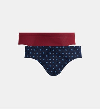 Lot de 2 slips uni et imprimé en coton  - Mariner - Bleu et rouge